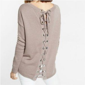 Express Taupe Lace Up Back Sweater